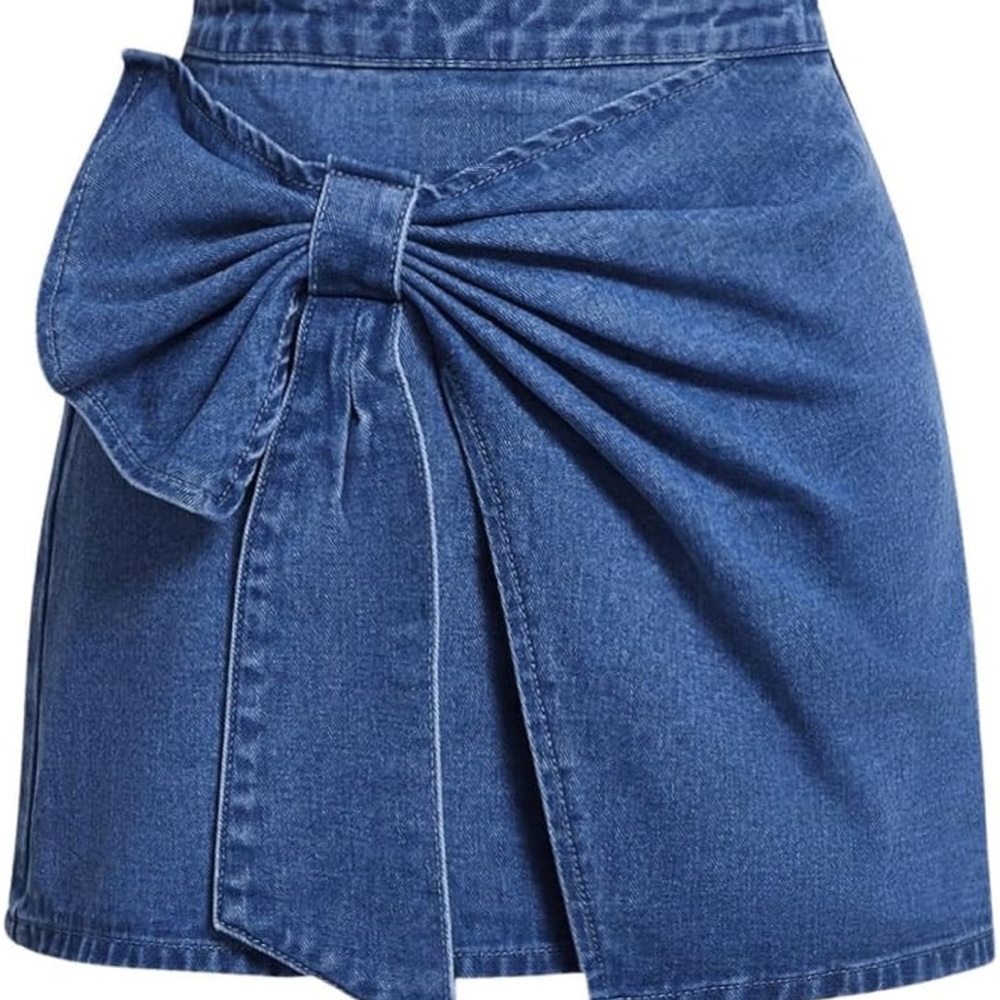 NWOT Denim Blue Skirt with Bow Detail - Picture 2 of 5
